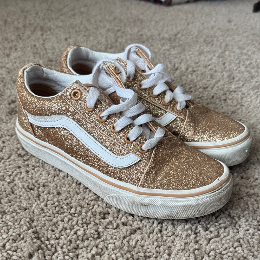 Vans Girls' Glitter Sneakers in Gold with White Stripe